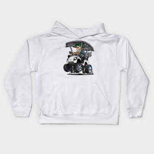 Funny Golf Cart Hotrod Golf Car Popping a Wheelie Cartoon Kids Hoodie